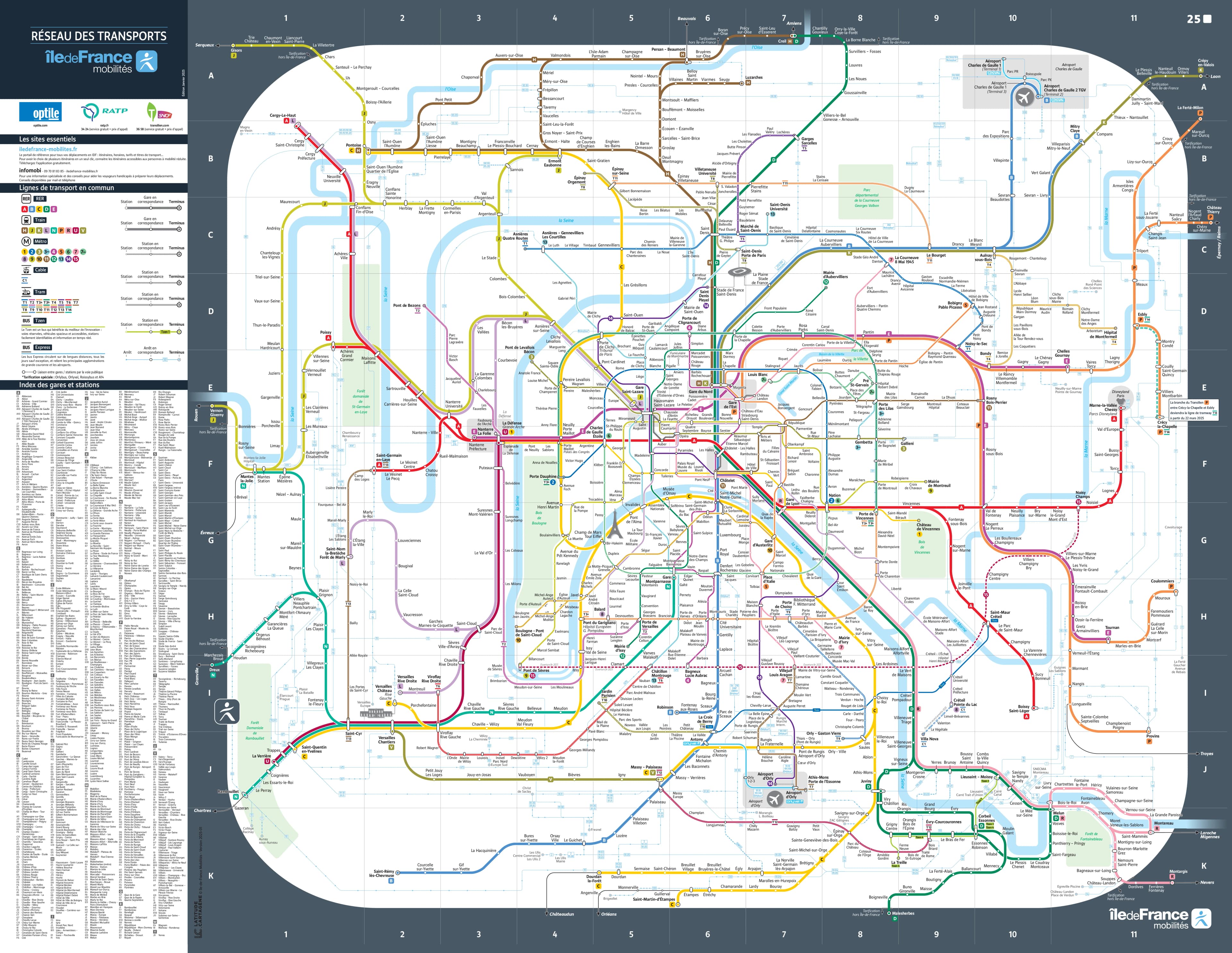 Paris RER Map showing all 5 lines